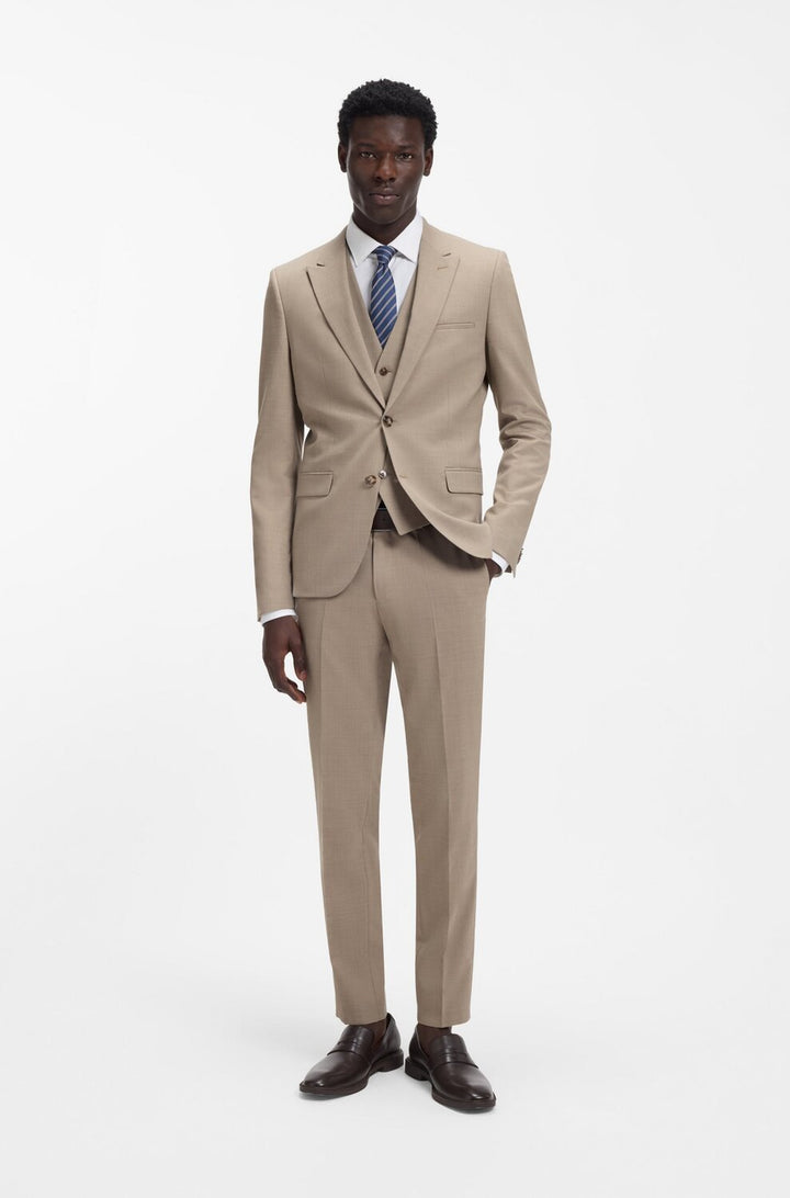 HUGO Driedelig Extra Slim Fit Pak – Beige-54% wol, 44% polyester, 2% elasthaan-HEREN PAKKEN & COLBERTS-Beige