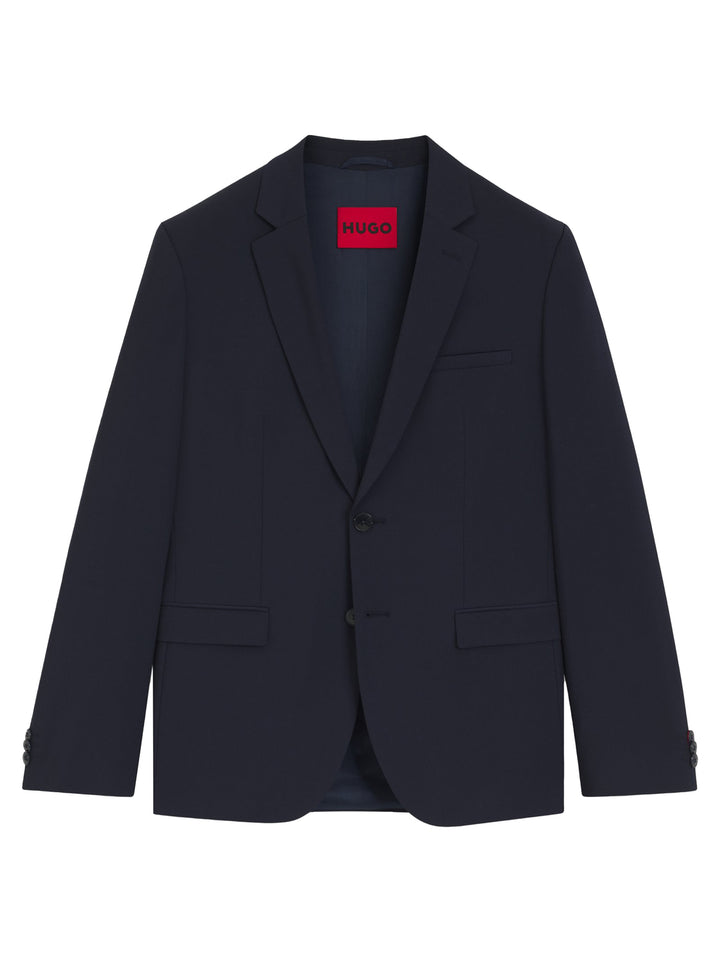 HUGO Essential Navy Colbert – Slim Fit-60% wol, 36% polyester, 4% elasthaan-HEREN PAKKEN & COLBERTS-Blauw