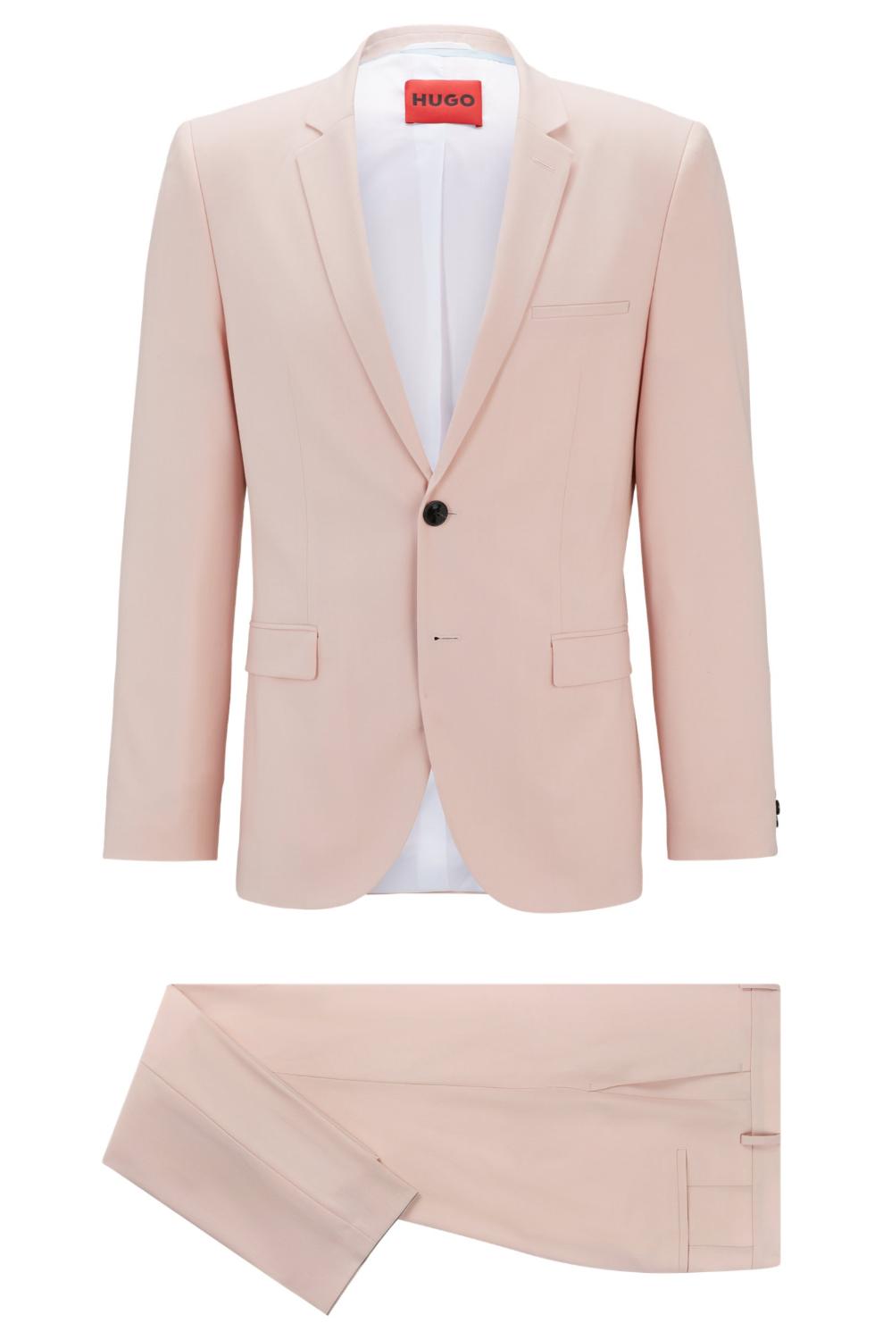 HUGO extra slim fit pak-52% polyester, 43% wol, 5% elasthaan-HEREN PAKKEN & COLBERTS-Roze
