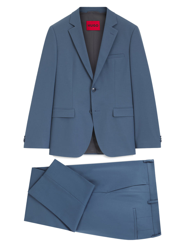 HUGO Extra Slim Fit Tweedelig Pak – Blauw-51% wol, 44% polyester, 5% elasthaan-HEREN PAKKEN & COLBERTS-Blauw