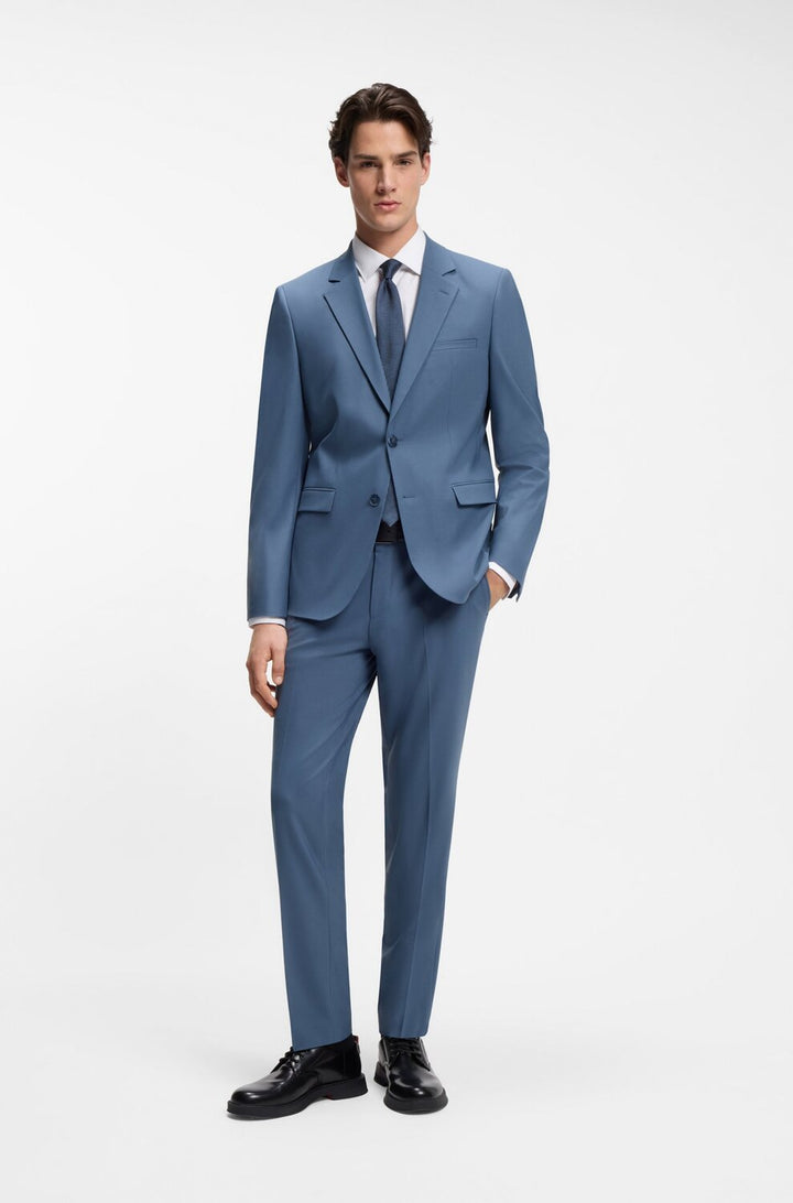 HUGO Extra Slim Fit Tweedelig Pak – Blauw-51% wol, 44% polyester, 5% elasthaan-HEREN PAKKEN & COLBERTS-Blauw