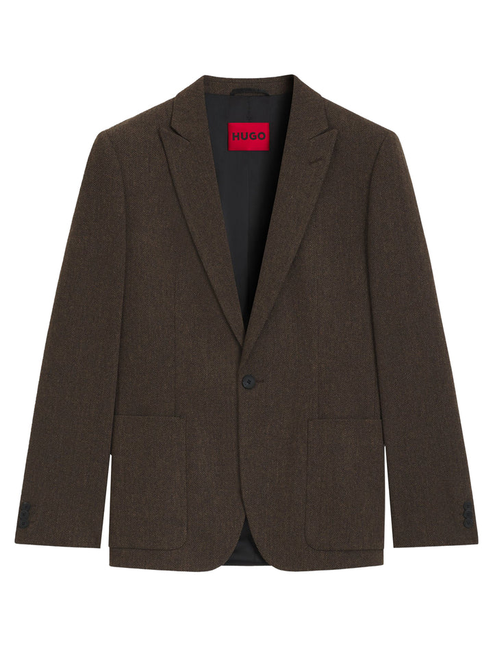 Hugo Herringbone Colbert – Bruin-48% wol, 28% katoen, 12% polyamide, 10% polyester, 2% andere fibres-HEREN PAKKEN & COLBERTS-Bruin