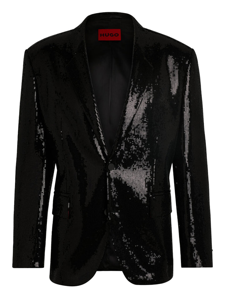 HUGO modern fit blazer met pailletten-95% Polyester<br />5% Elastaan-HEREN GELEGENHEIDSKLEDING-Zwart