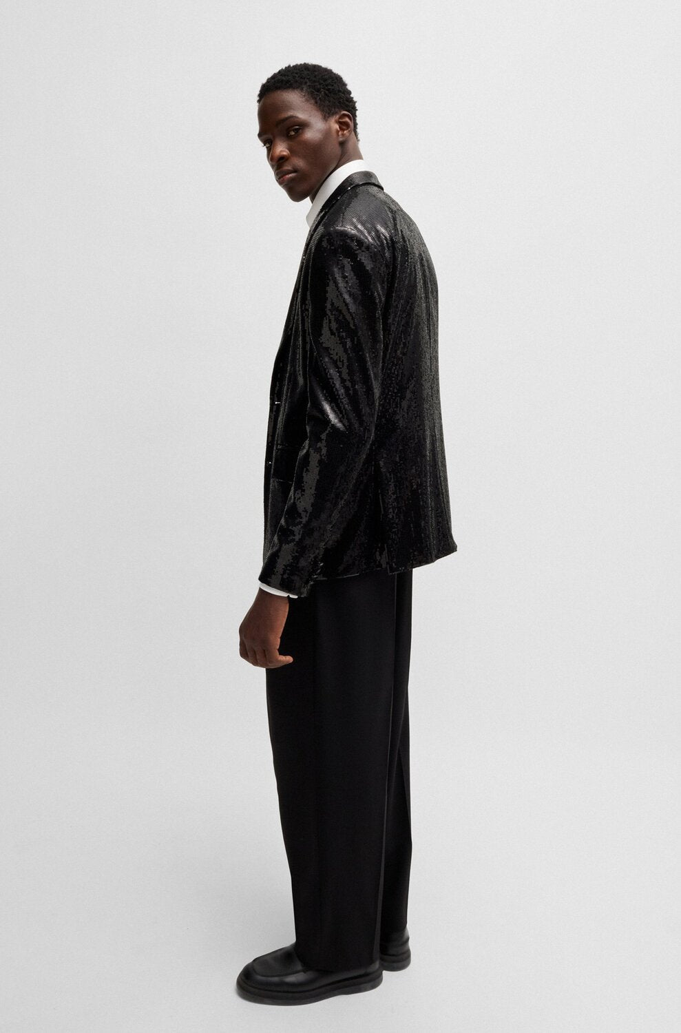 HUGO modern fit blazer met pailletten-95% Polyester<br />5% Elastaan-HEREN GELEGENHEIDSKLEDING-Zwart