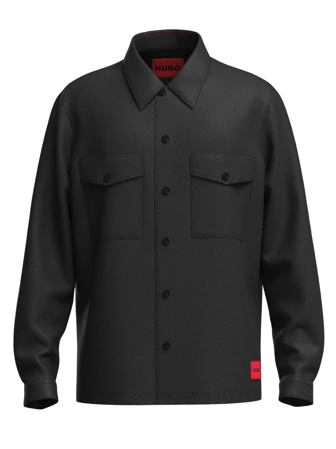 HUGO overshirt ENALU-95% polyester, 5% wol-HEREN SHIRTS-Zwart