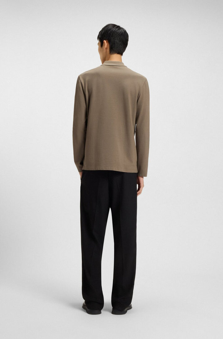 HUGO Polo Lange Mouw – Grijs-100% katoen-HEREN POLO'S & T-SHIRTS-Grijs