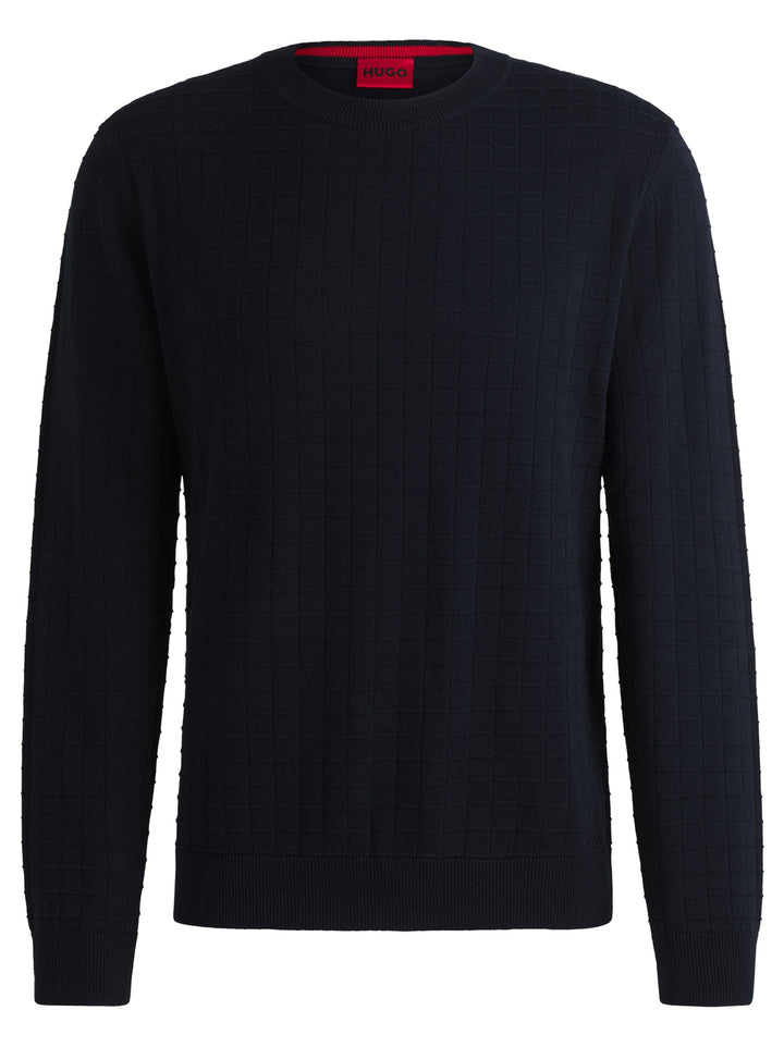HUGO Regular-fit trui van katoen met rasterdessin-100% Katoen-HEREN TRUIEN & VESTEN-Blauw