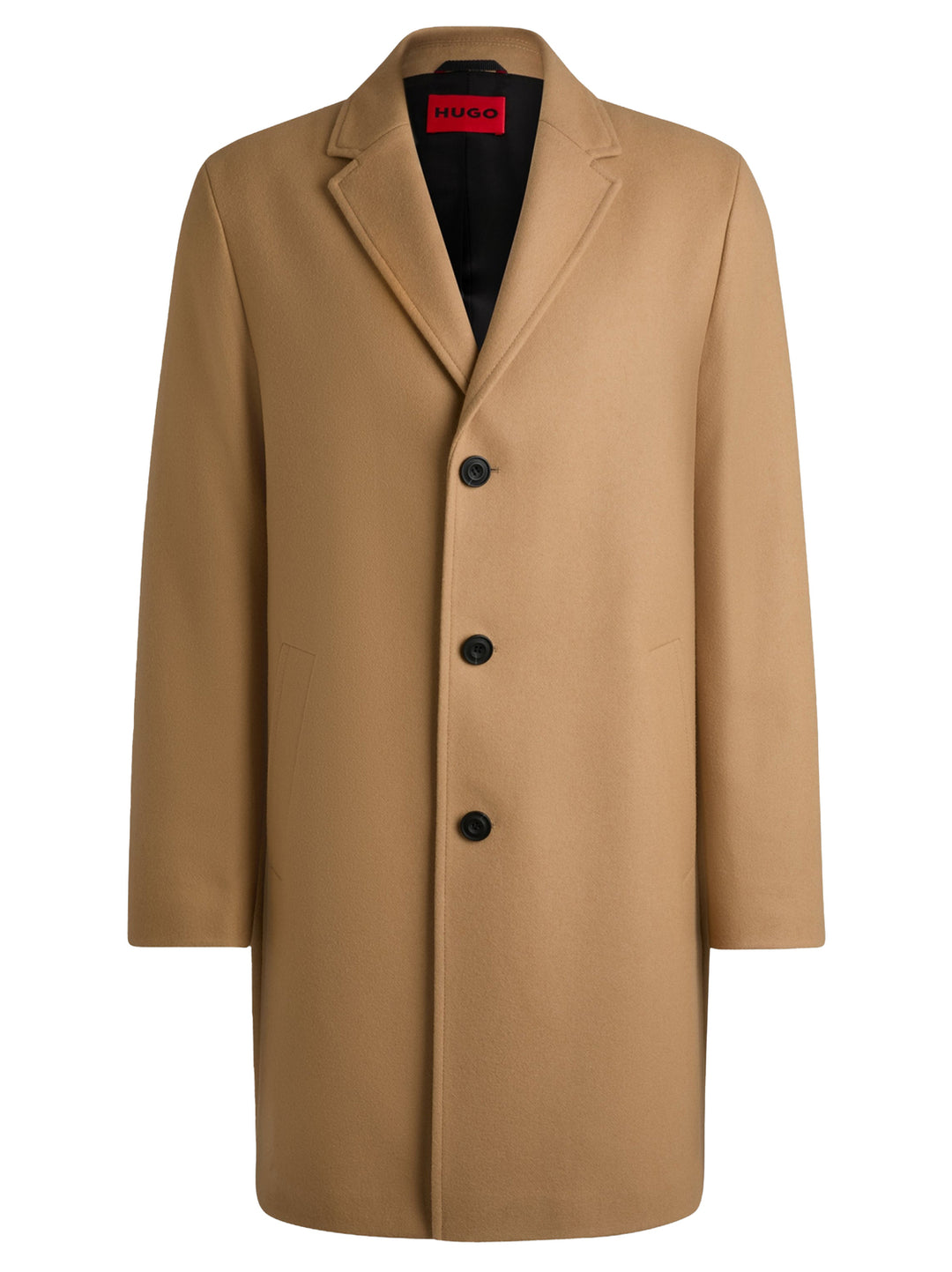 HUGO Regular‑Fit Wool Coat – Beige-80% Wol<br />20% Polyamide-HEREN JASSEN & JACKS-Beige
