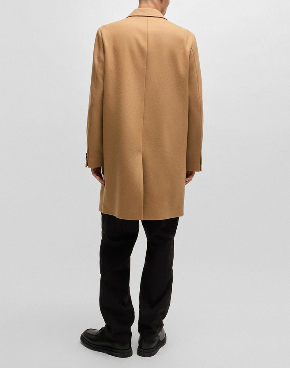 HUGO Regular‑Fit Wool Coat – Beige-80% Wol<br />20% Polyamide-HEREN JASSEN & JACKS-Beige