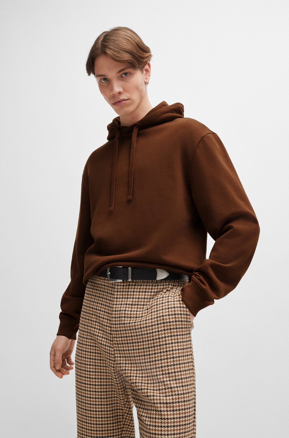 HUGO relaxed fit hoodie-100% Katoen, partcode.71: 96% Katoen, 4% Elastan-HEREN TRUIEN & VESTEN-Bruin