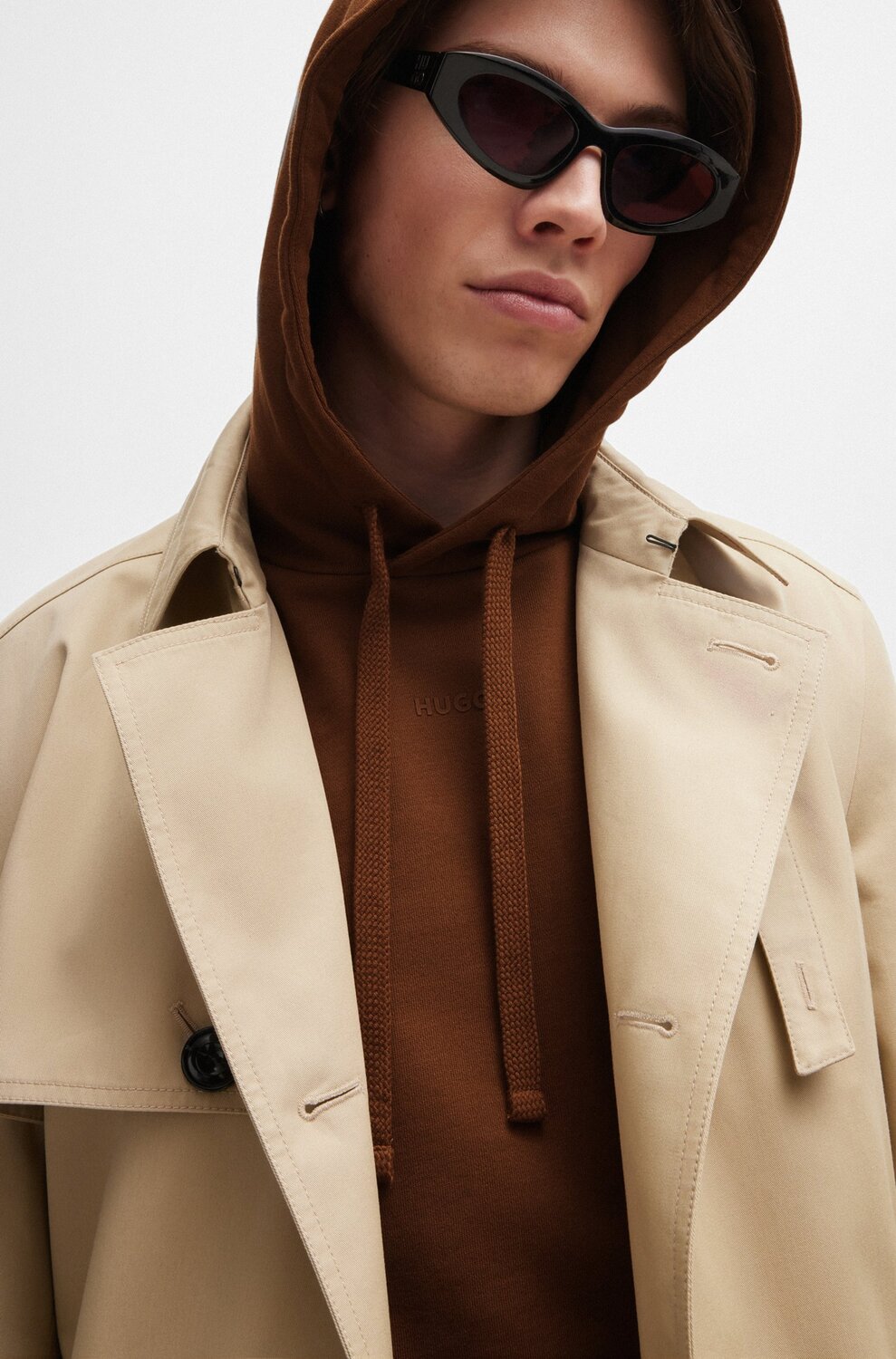 HUGO relaxed fit hoodie-100% Katoen, partcode.71: 96% Katoen, 4% Elastan-HEREN TRUIEN & VESTEN-Bruin