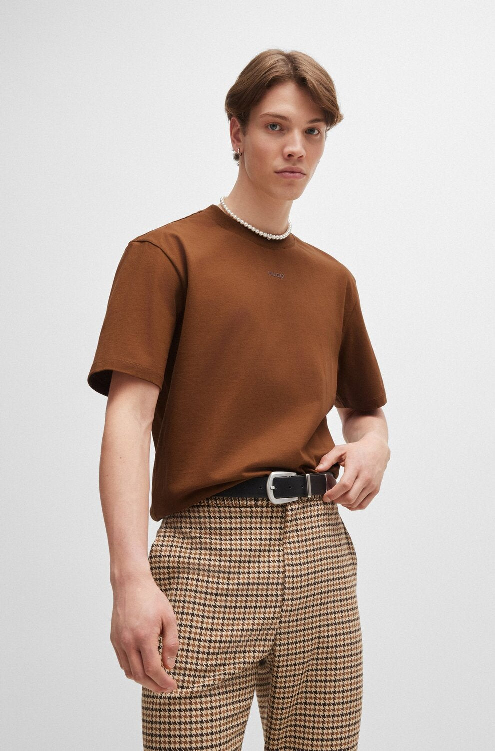 HUGO relaxed fit T-shirt-100% Katoen-HEREN POLO'S & T-SHIRTS-Bruin