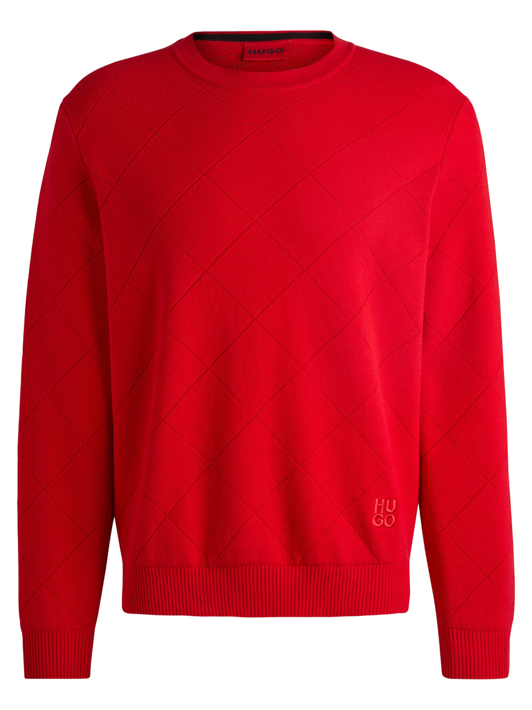 HUGO Relaxed-fit trui met gebreid vierkant dessin-100% Katoen<br />-HEREN TRUIEN & VESTEN-Rood