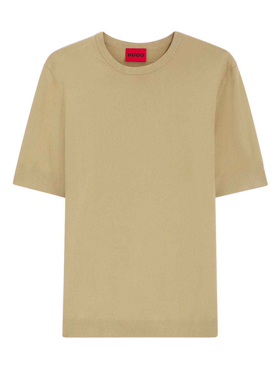 HUGO San Carl-CV Fijngebreid T-shirt – Bruin-72% viscose, 28% polyester-HEREN POLO'S & T-SHIRTS-Bruin