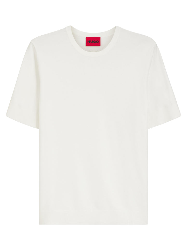 HUGO San Carl-CV Gebreid T-shirt – Wit-72% viscose, 28% polyester-HEREN POLO'S & T-SHIRTS-Wit