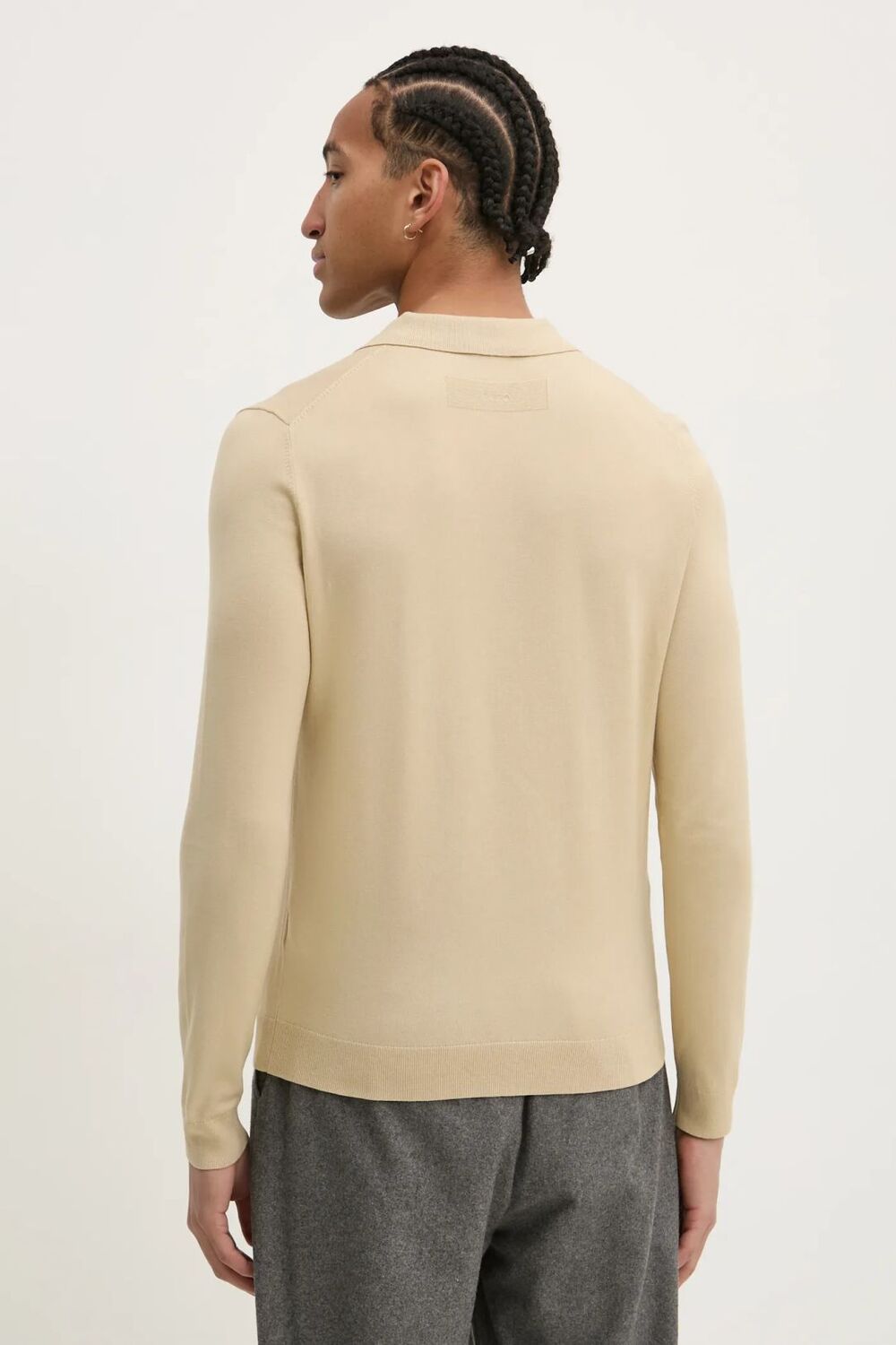 HUGO Slim-fit gebreide polotrui-72% Viscose, 28% Polyester-HEREN TRUIEN & VESTEN-Beige