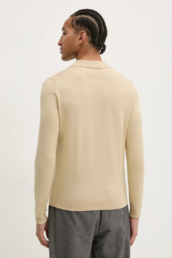 HUGO Slim-fit gebreide polotrui-72% Viscose, 28% Polyester-HEREN TRUIEN & VESTEN-Beige