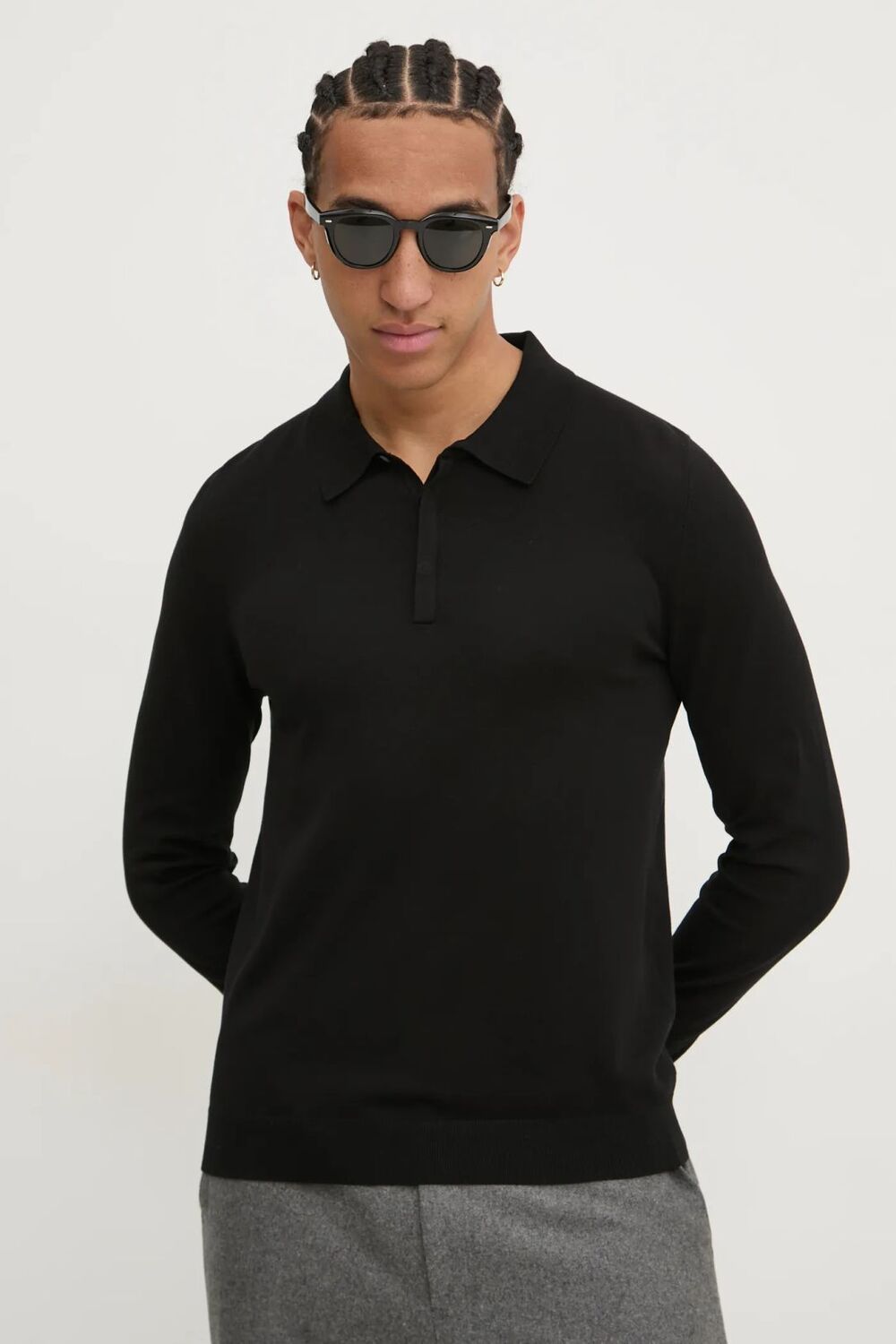HUGO Slim-fit gebreide polotrui -72% Viscose, 28% Polyester-HEREN TRUIEN & VESTEN-Zwart