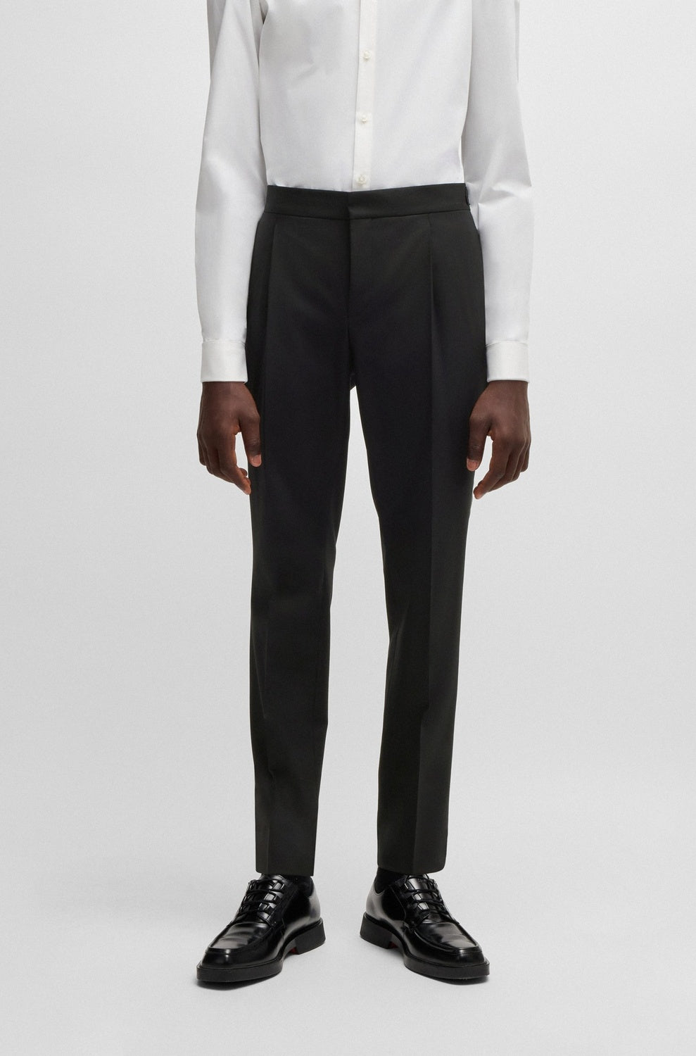 HUGO slim fit smoking pantalon-51% Wol<br />44% Polyester<br />5% Elastaan-HEREN GELEGENHEIDSKLEDING-Zwart