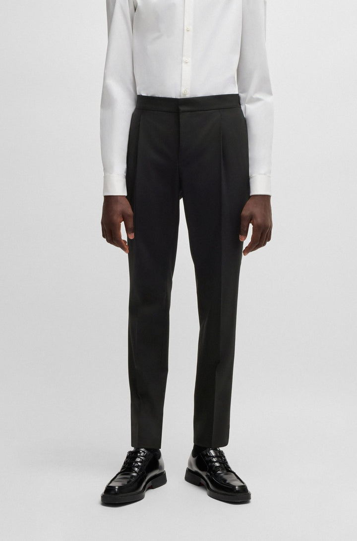 HUGO slim fit smoking pantalon-51% Wol<br />44% Polyester<br />5% Elastaan-HEREN GELEGENHEIDSKLEDING-Zwart