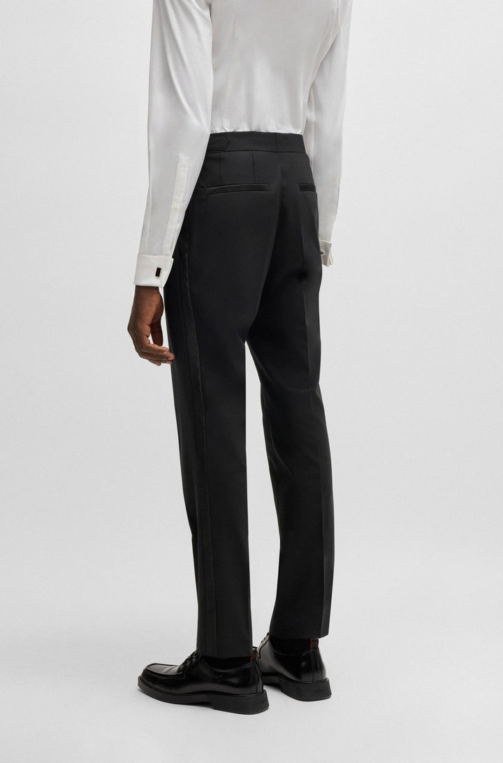 HUGO slim fit smoking pantalon-51% Wol<br />44% Polyester<br />5% Elastaan-HEREN GELEGENHEIDSKLEDING-Zwart