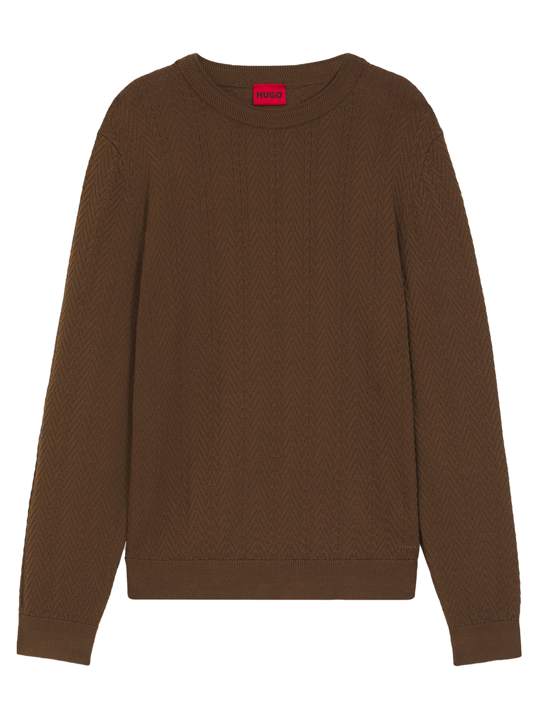 Hugo Strukt Trui Ronde Hals – Bruin-100% katoen-HEREN TRUIEN & VESTEN-Bruin