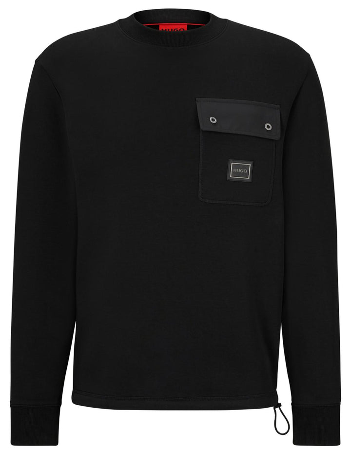 HUGO sweater DHALULI-78% katoen, 17% polyester, 5% elasthaan-HEREN TRUIEN & VESTEN-Zwart
