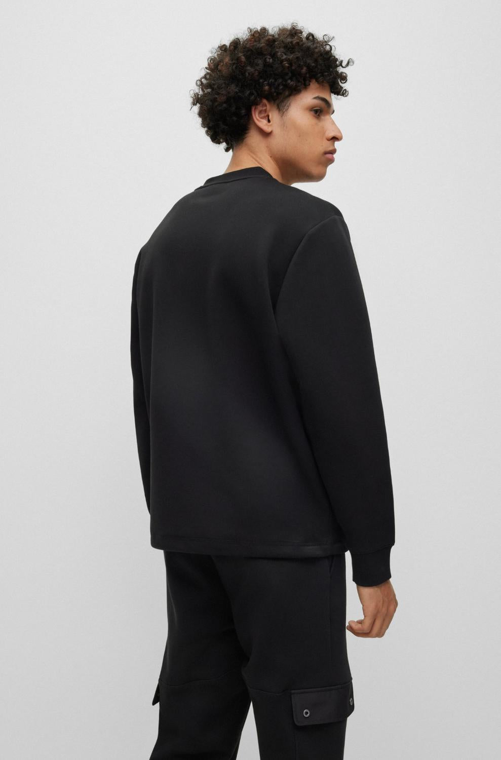 HUGO sweater DHALULI-78% katoen, 17% polyester, 5% elasthaan-HEREN TRUIEN & VESTEN-Zwart