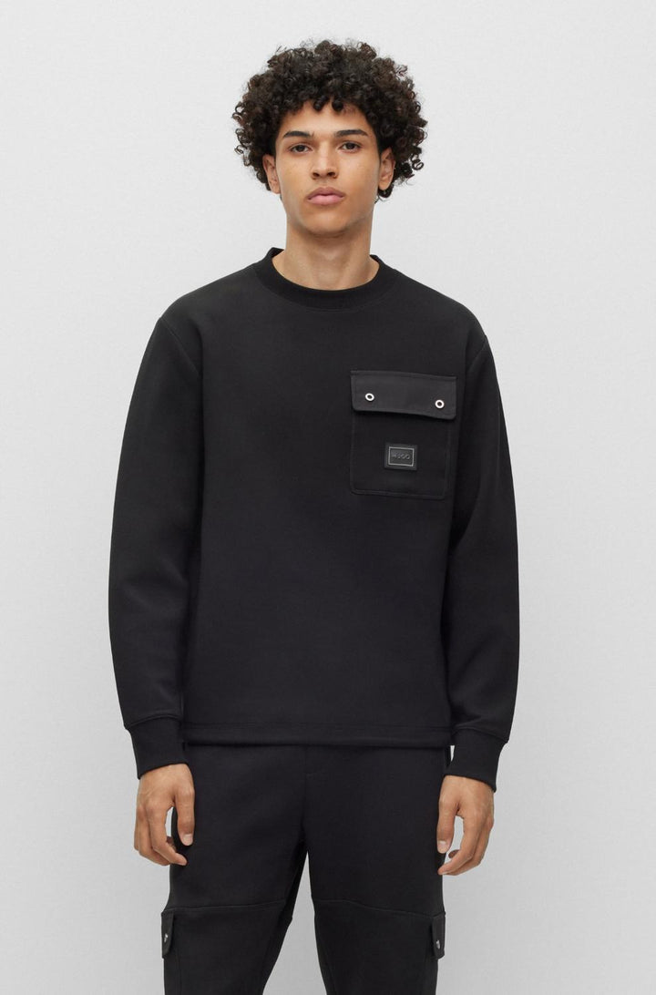 HUGO sweater DHALULI-78% katoen, 17% polyester, 5% elasthaan-HEREN TRUIEN & VESTEN-Zwart