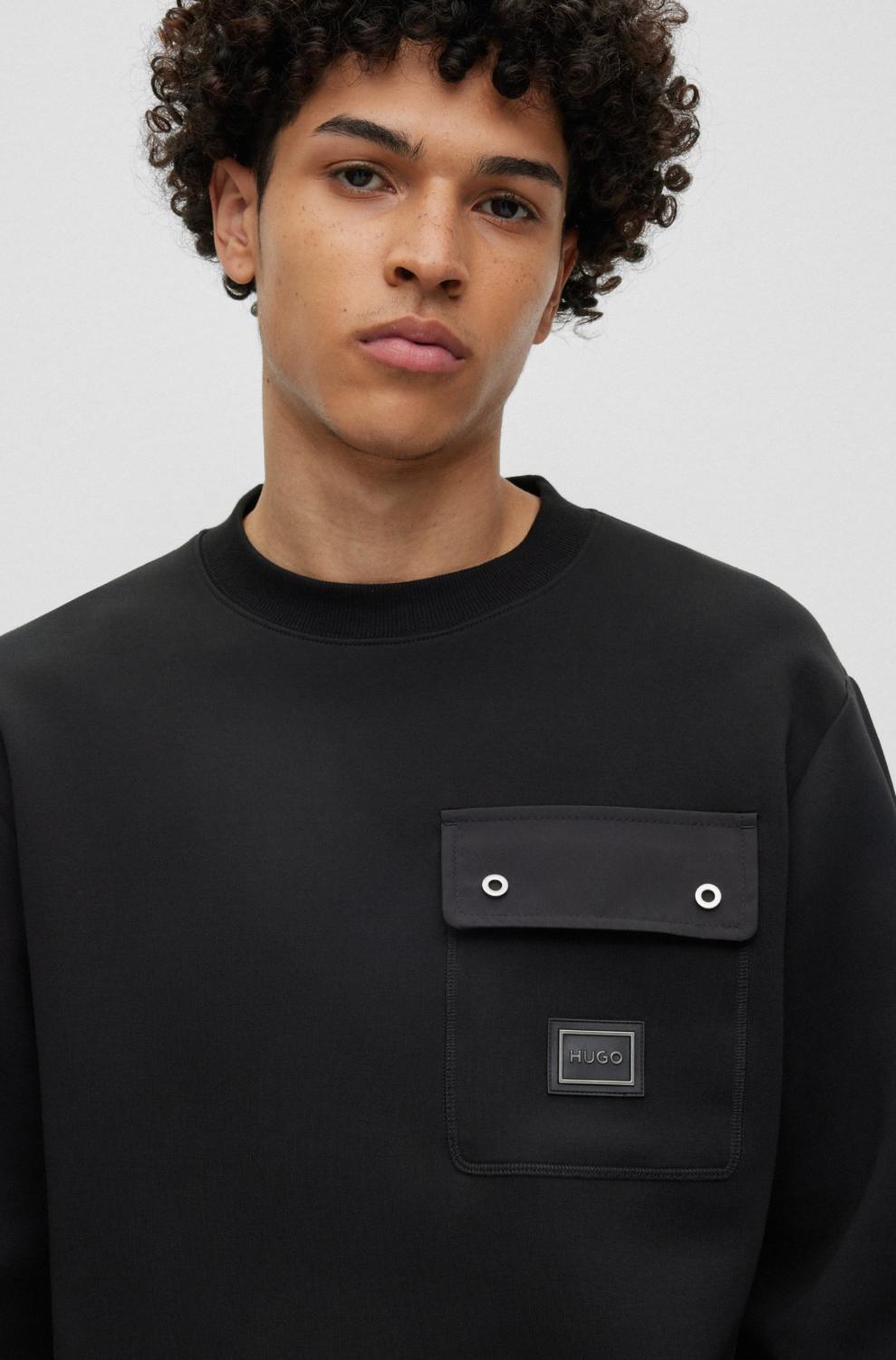 HUGO sweater DHALULI-78% katoen, 17% polyester, 5% elasthaan-HEREN TRUIEN & VESTEN-Zwart