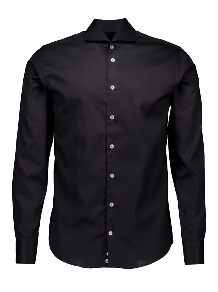 John Miller Extra Lange Mouw - Slim Fit-100% katoen-HEREN SHIRTS-Zwart