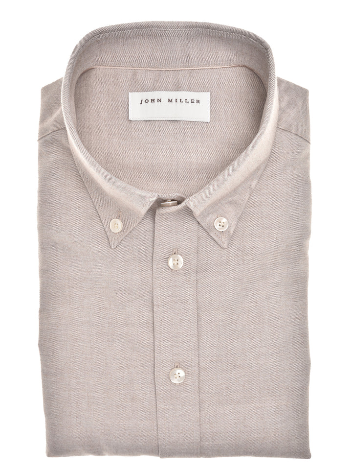 John Miller Flannel Organic Cotton Shirt-100% katoen-HEREN SHIRTS-Bruin