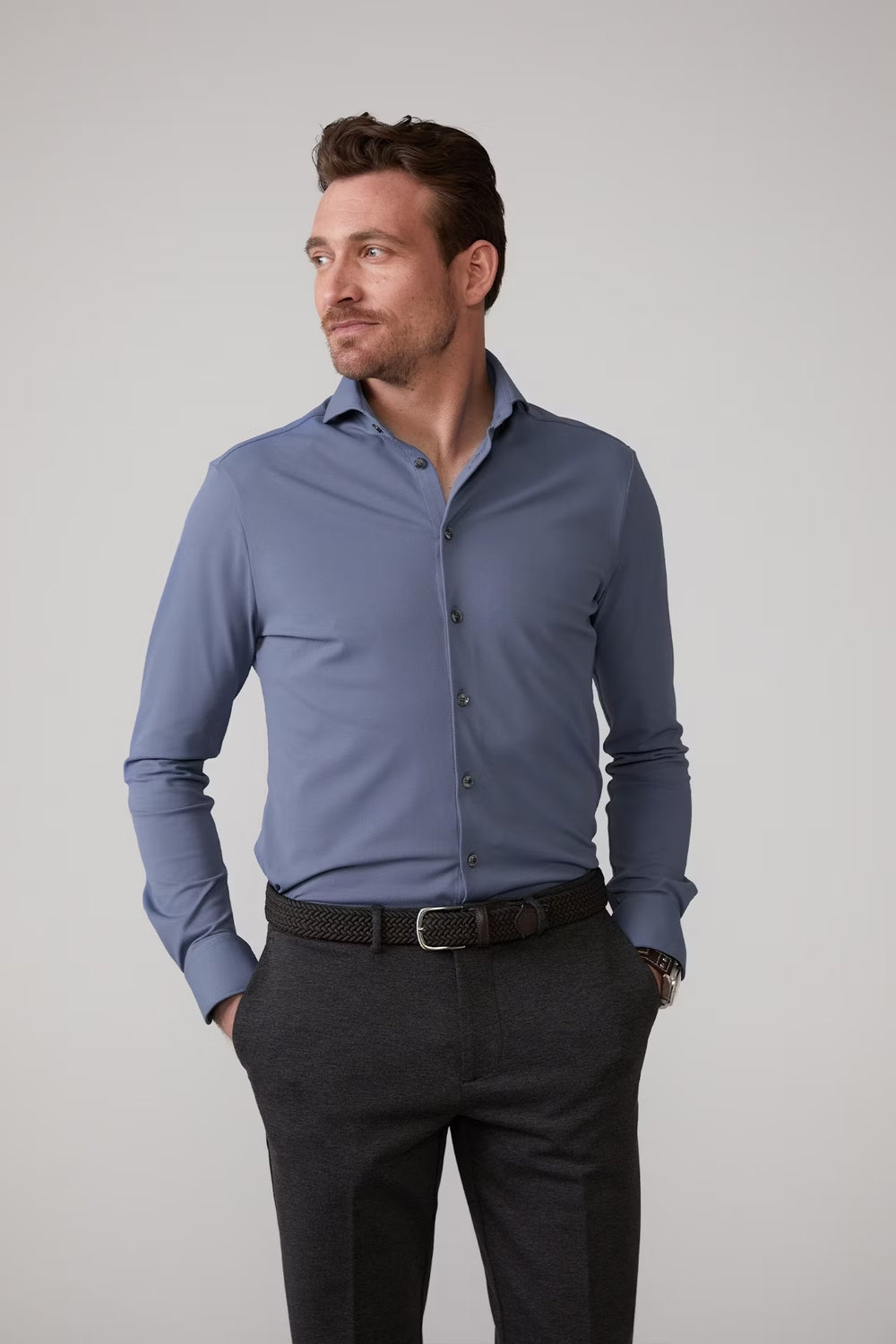 John Miller Hyperstretch Business Shirt – Blauw-89% polyamide, 11% elasthaan-HEREN SHIRTS-Blauw