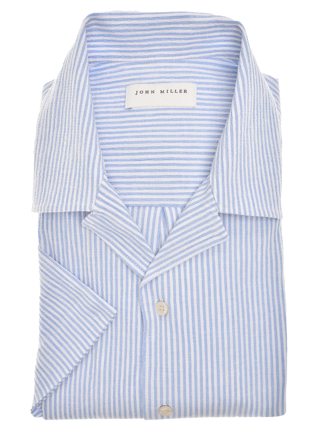 John Miller Katoenen Korte Mouw Overhemd – Blauw-100% katoen-HEREN SHIRTS-Blauw
