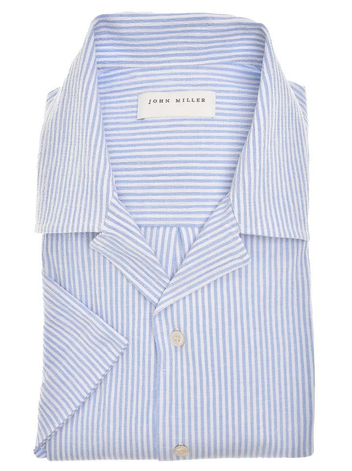John Miller Katoenen Korte Mouw Overhemd – Blauw-100% katoen-HEREN SHIRTS-Blauw