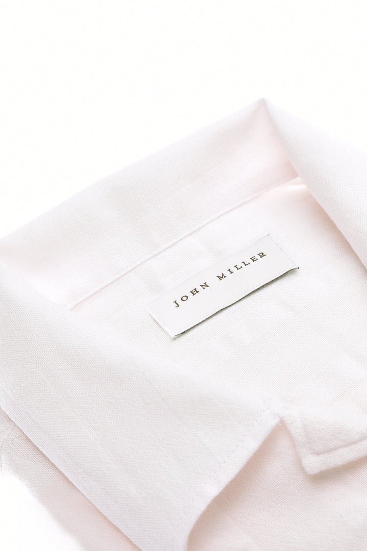 John Miller Katoenen Korte Mouw Overhemd – Wit-100% katoen-HEREN SHIRTS-Wit