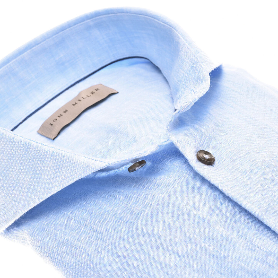 John Miller linnen slim fit shirt-100% linnen-HEREN SHIRTS-Blauw