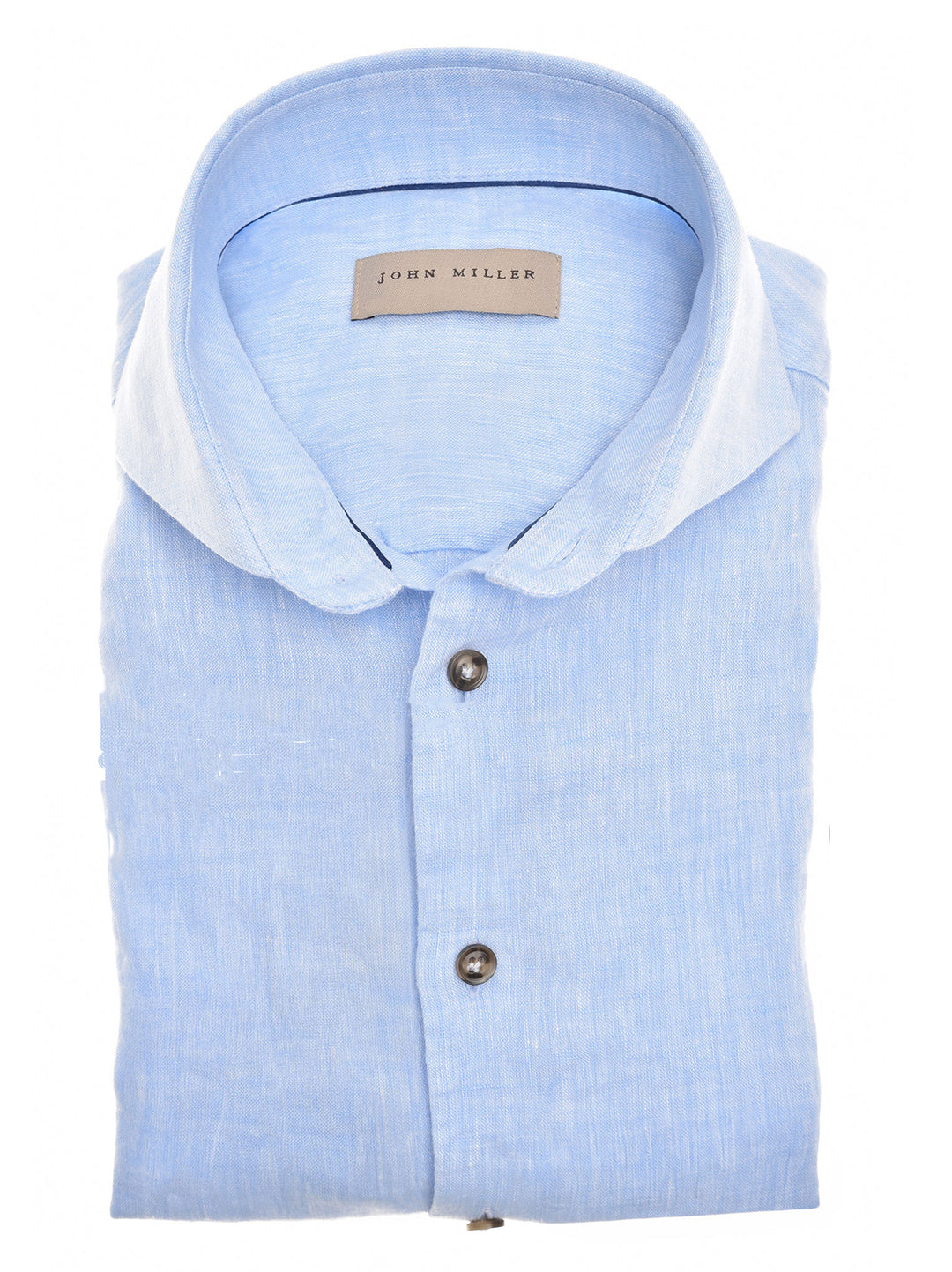 John Miller linnen slim fit shirt-100% linnen-HEREN SHIRTS-Blauw