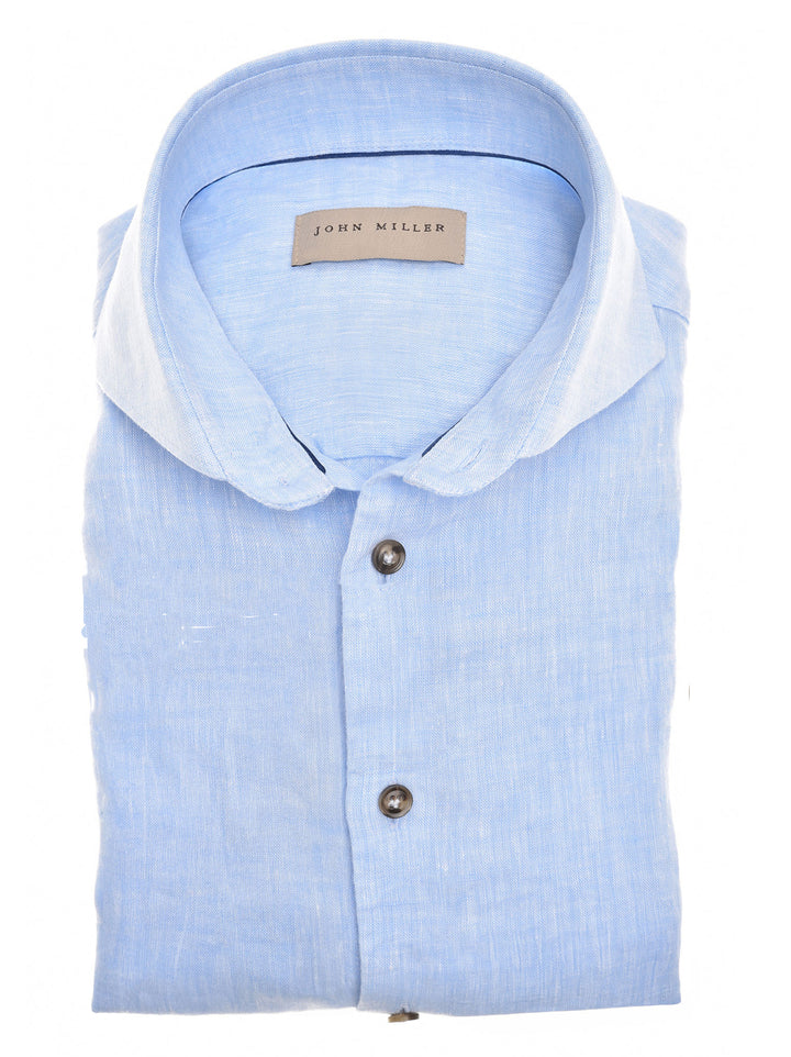 John Miller linnen slim fit shirt-100% linnen-HEREN SHIRTS-Blauw