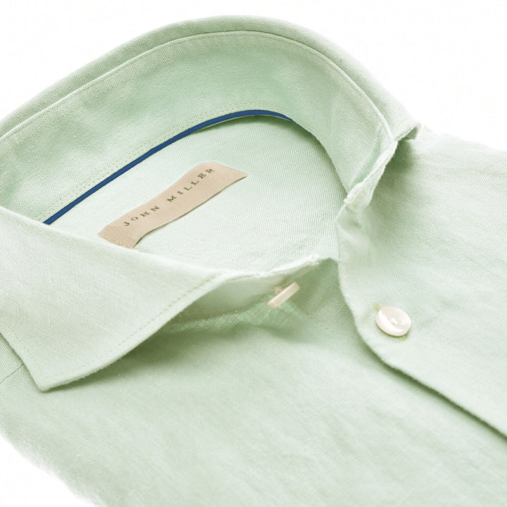 John Miller overhemd slim fit-55% linnen, 45% katoen-HEREN SHIRTS-Groen