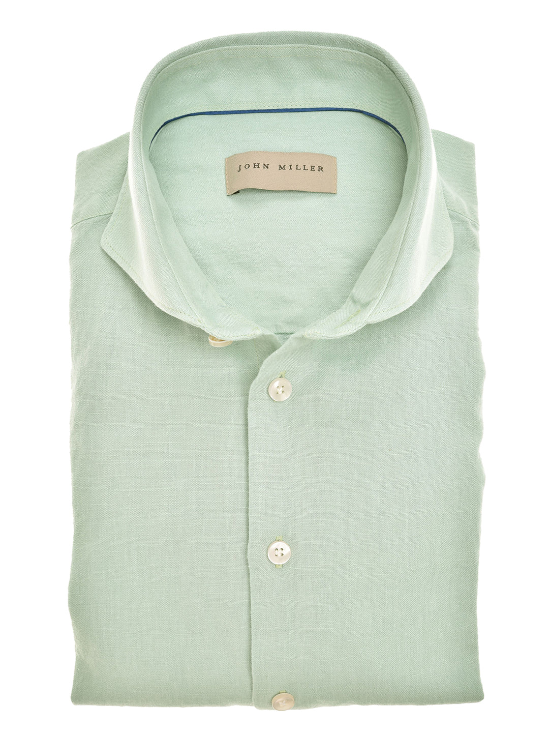 John Miller overhemd slim fit-55% linnen, 45% katoen-HEREN SHIRTS-Groen