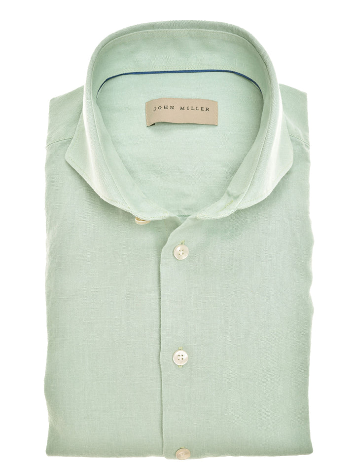 John Miller overhemd slim fit-55% linnen, 45% katoen-HEREN SHIRTS-Groen