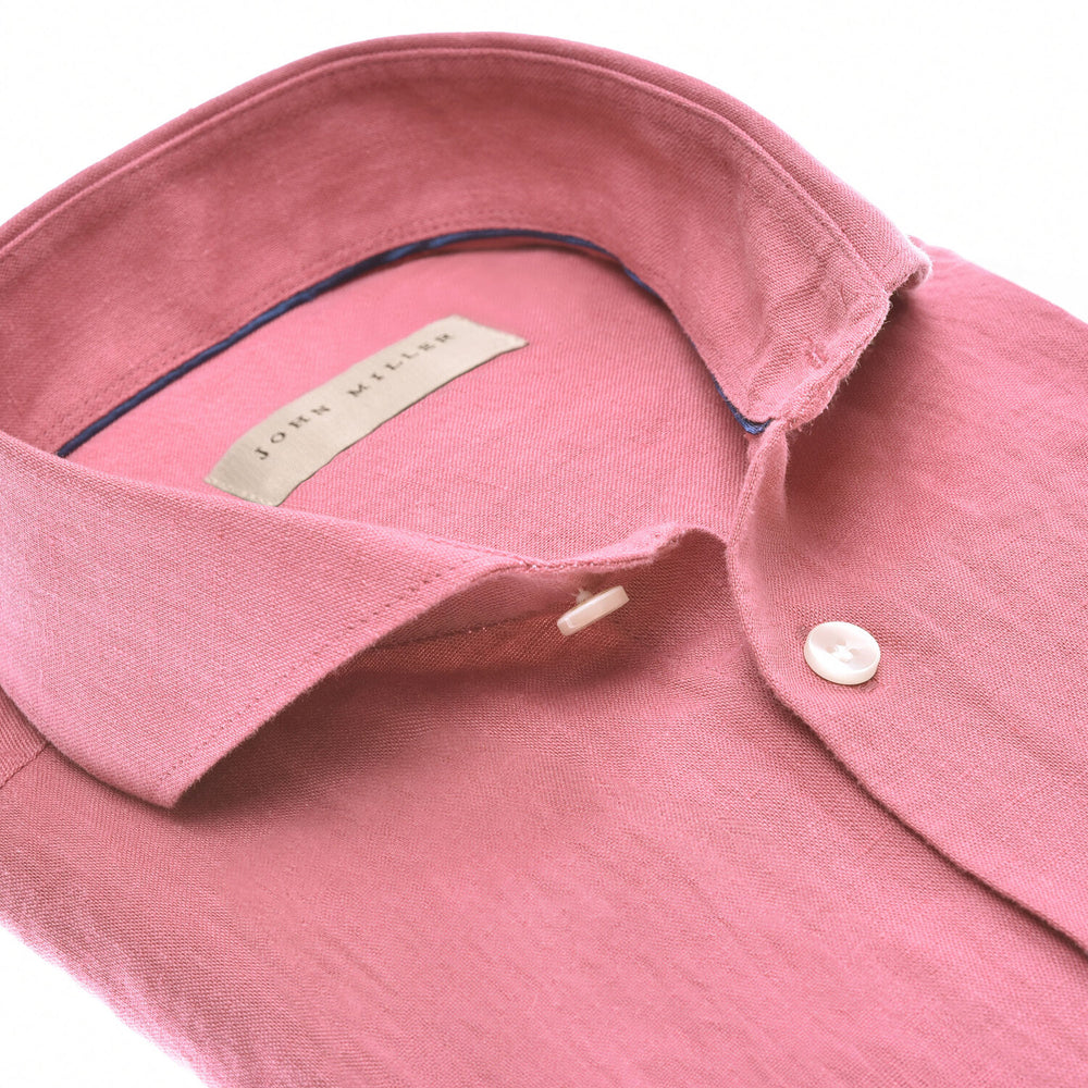 John Miller overhemd slim fit-55% linnen, 45% katoen-HEREN SHIRTS-Roze
