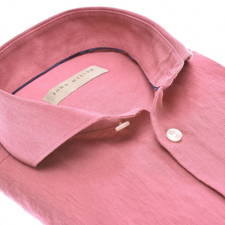 John Miller overhemd slim fit-55% linnen, 45% katoen-HEREN SHIRTS-Roze