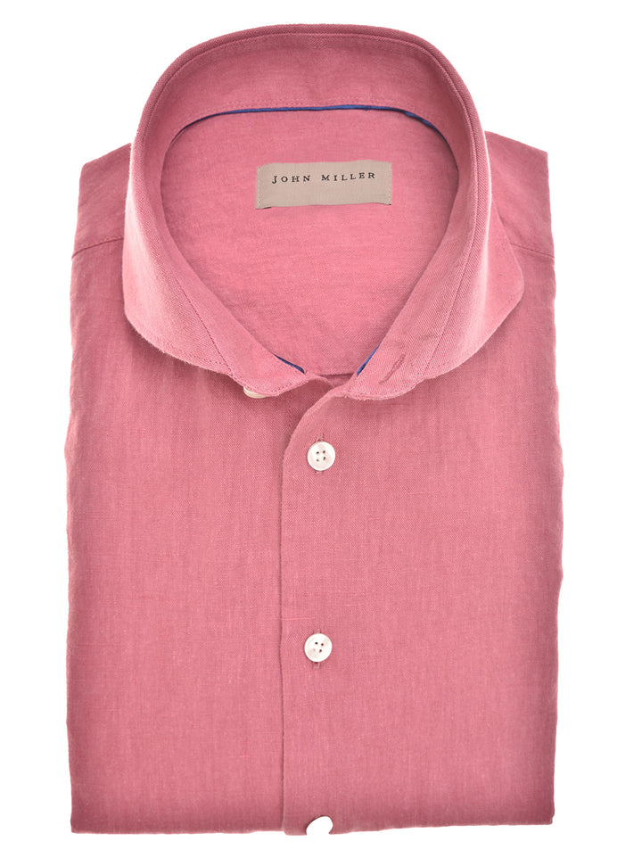 John Miller overhemd slim fit-55% linnen, 45% katoen-HEREN SHIRTS-Roze