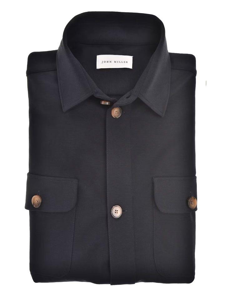 John Miller Overshirt – Blauw-52% katoen, 40% polyamide, 8% elasthaan-HEREN SHIRTS-Blauw