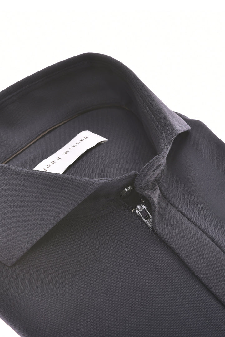 John Miller Polo Zip Slim Fit – Zwart-89% polyamide, 11% elasthaan-HEREN POLO'S & T-SHIRTS-Blauw