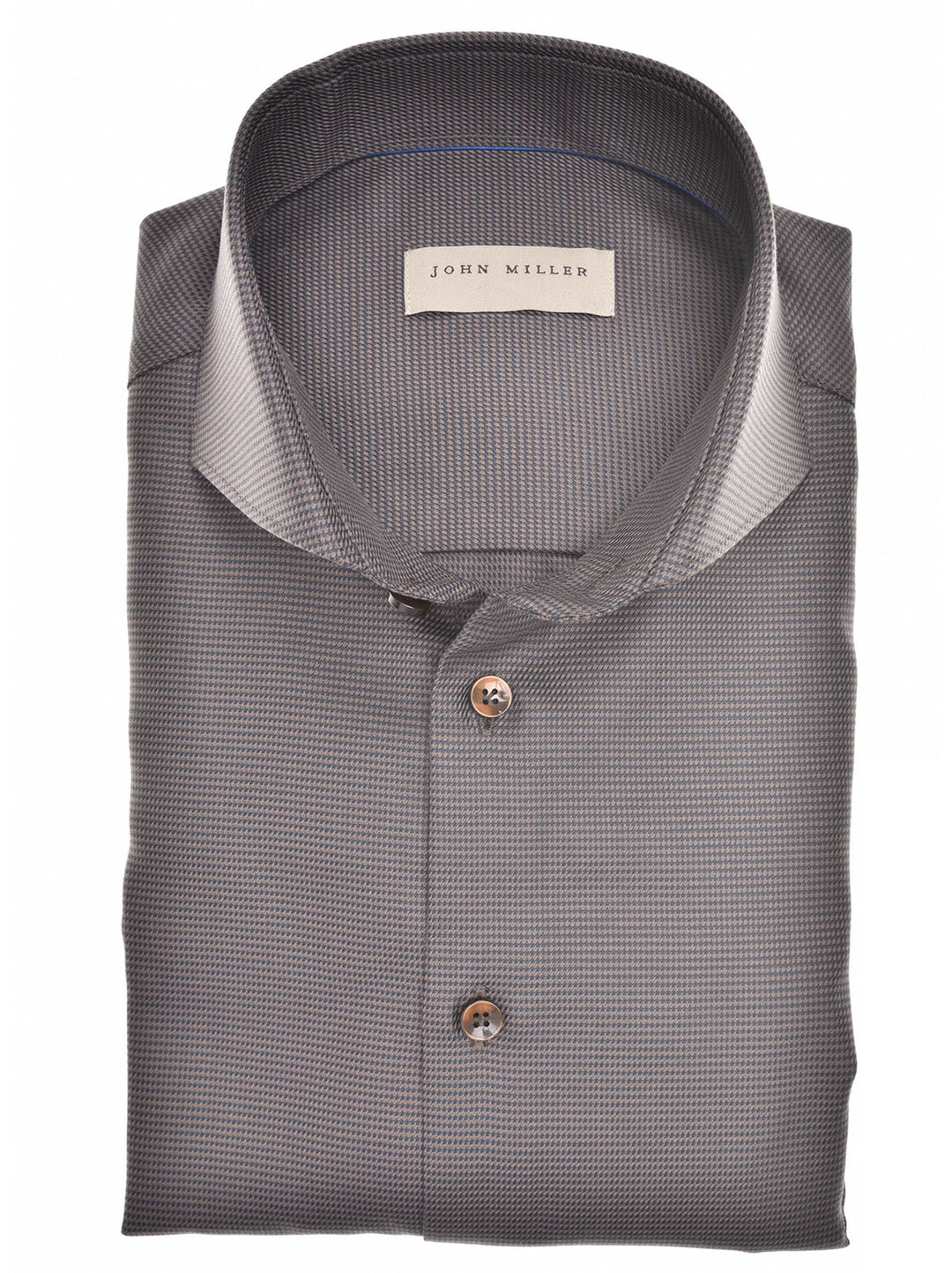 John Miller shirt donkerbruin tailored fit-100% Katoen-HEREN SHIRTS-Bruin