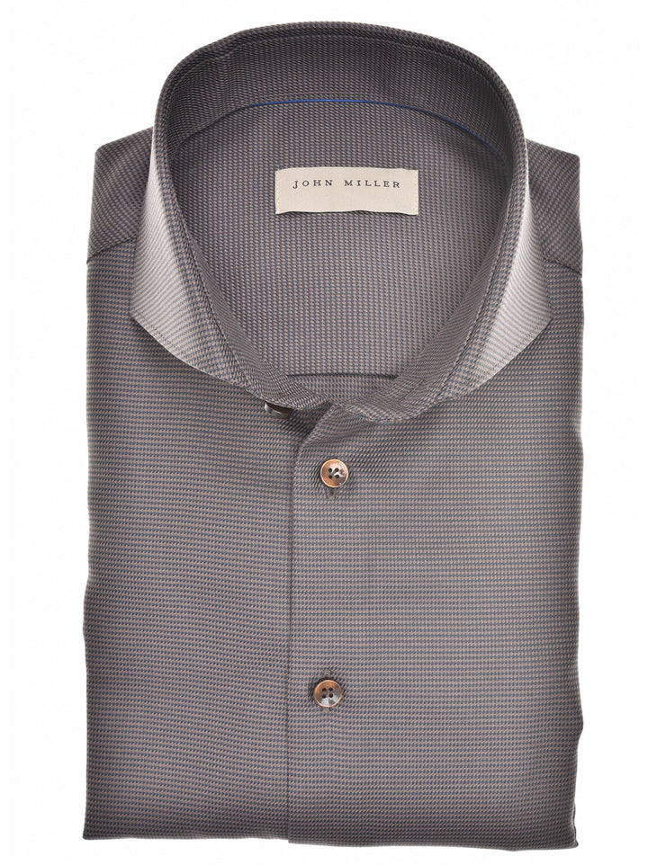 John Miller shirt donkerbruin tailored fit-100% Katoen-HEREN SHIRTS-Bruin
