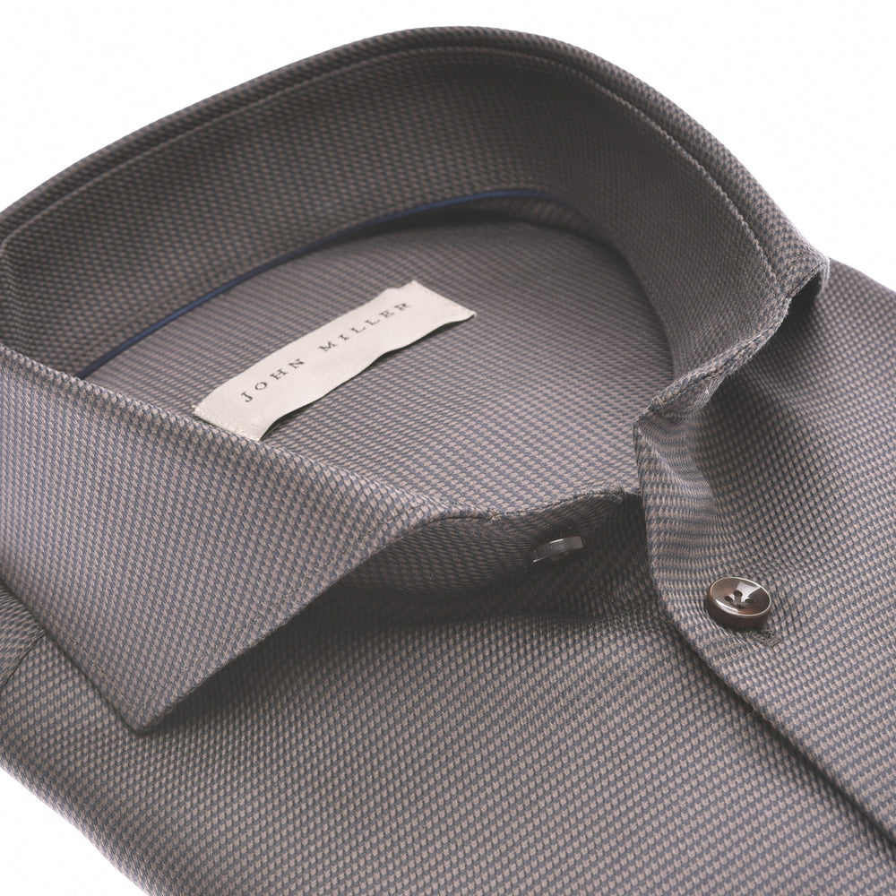 John Miller shirt donkerbruin tailored fit-100% Katoen-HEREN SHIRTS-Bruin